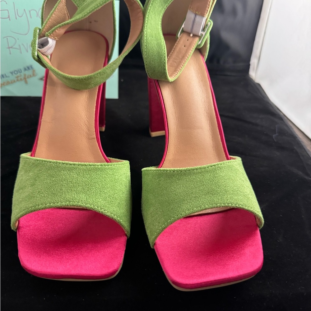 Pink and Green Open toe with ankle strap Heels